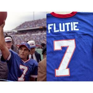 Doug FLUTIE #7 90s Buffalo Bills LOGO ATHLETIC jersey L blue NFL vintage
